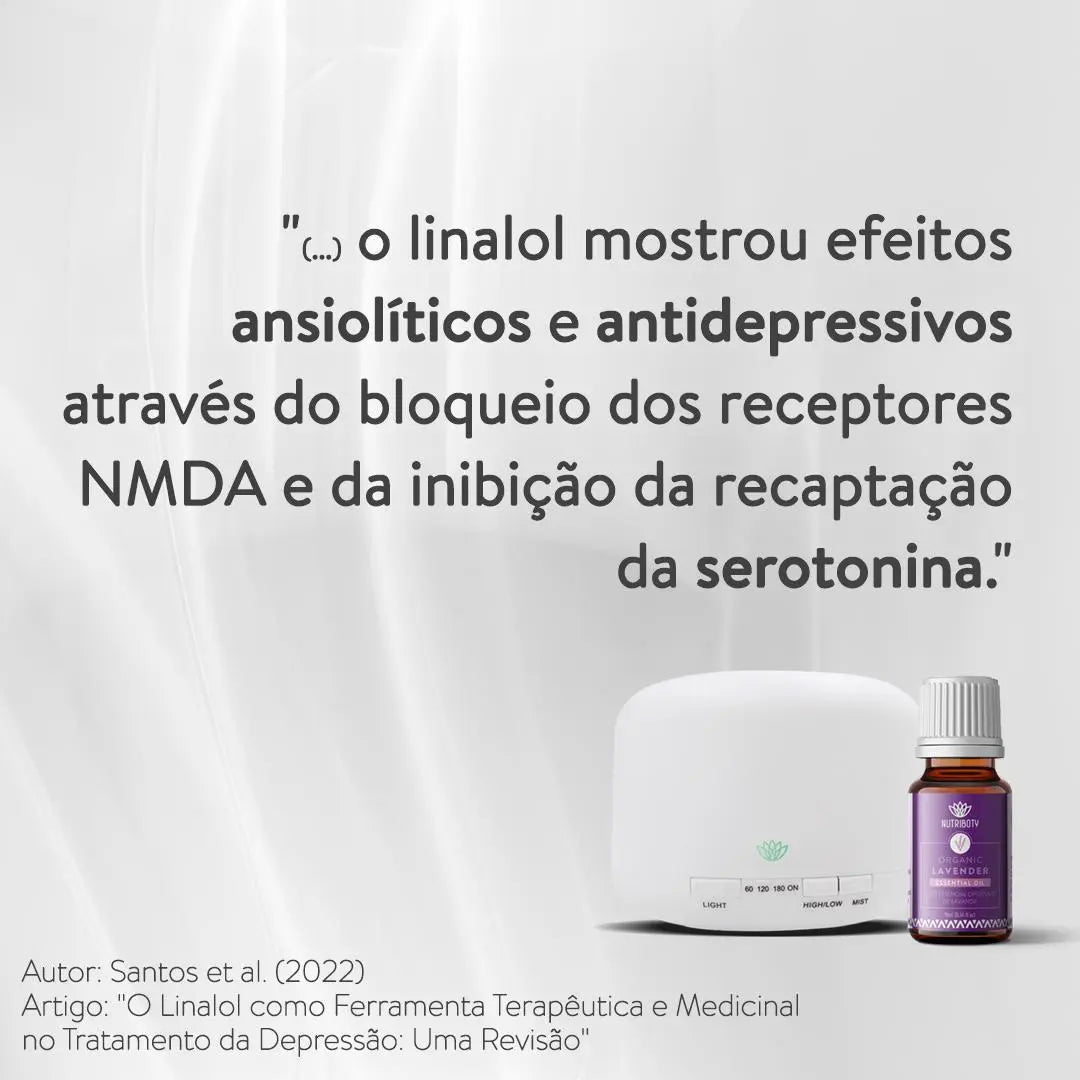 Crie um ambiente relaxante e aromático em casa com óleos essenciais 100% naturais. Transforme sua decoração com fragrâncias puras e desfrute de um refúgio tranquilo. Ambientador perfume de ambiente aromatizador sem químicos nocivos ao ambiente e à saúde. Lavanda com Linalol com efeitos ansiolíticos e antidepressivos através do bloqueio de receptores NMDA e da inibição da recaptação da serotonina.